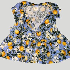 Blue Floral Top with Lemon Print